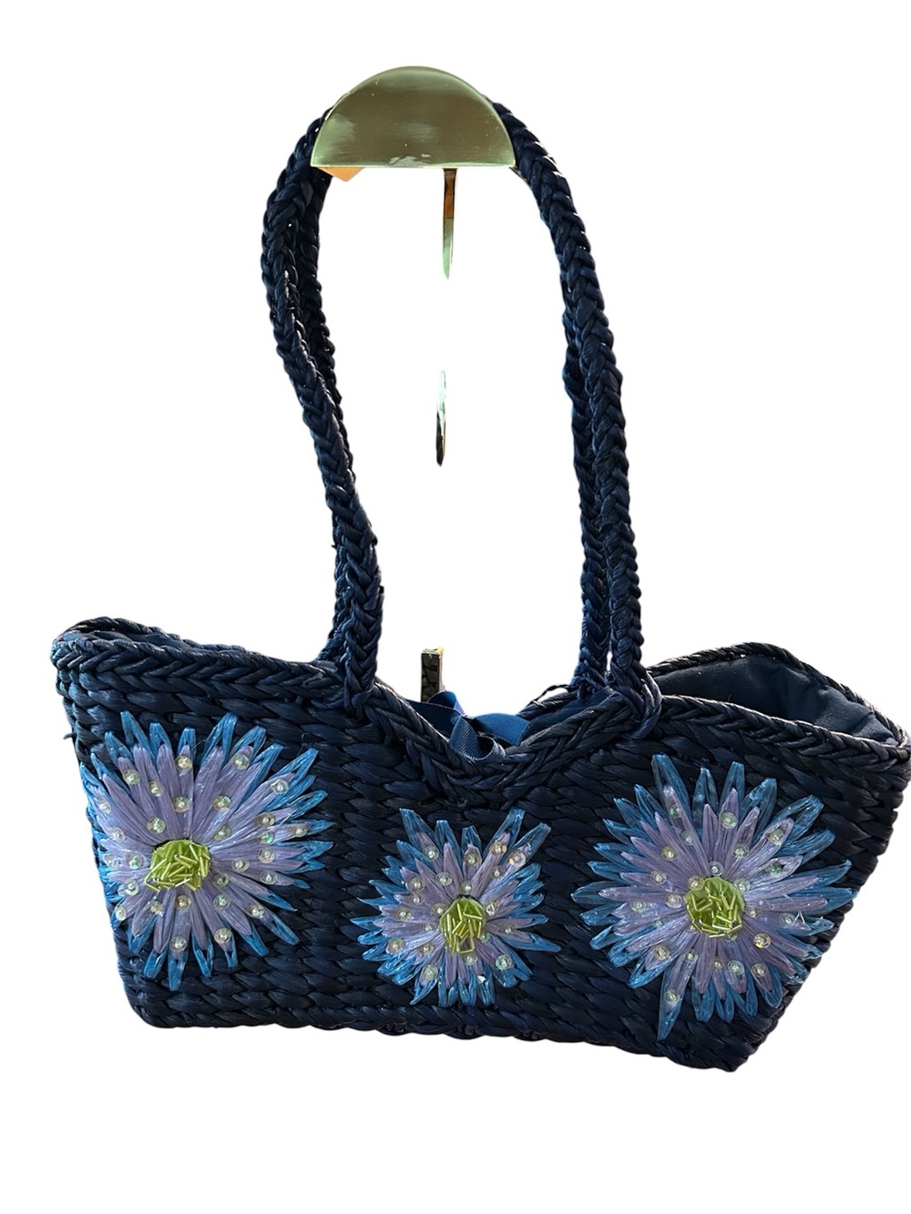 Mossimo Navy Floral Straw Tote